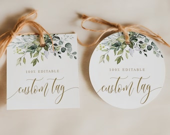 Digital Download Custom Tags Template, Self-Editing, Wedding Guest Gift Tag, Favor Tag, Your Words Here, Personalized, Greenery Gold #c61