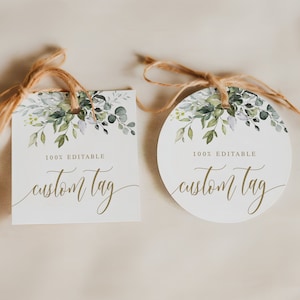 Digital Download Custom Tags Template, Self-Editing, Wedding Guest Gift Tag, Favor Tag, Your Words Here, Personalized, Greenery Gold #c61