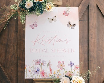 Butterfly Bridal Shower Welcome Sign, Wildflower Bridal Shower Welcome Poster, Butterfly Bridal Shower Sign, Boho Garden Party Welcome #c95c