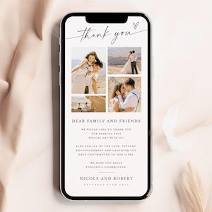 Cartão de agradecimento de casamento, modelo de cartão de agradecimento com foto digital, nota de agradecimento, cartão de agradecimento com foto, download instantâneo do modelo de agradecimento #f37
