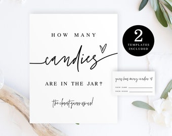 How Many Candies Are In The Jar Sign Template, Baby Shower, Event, Family Party, Dinner, Bottle Guessing Game, 100% Editable, Templett #f24