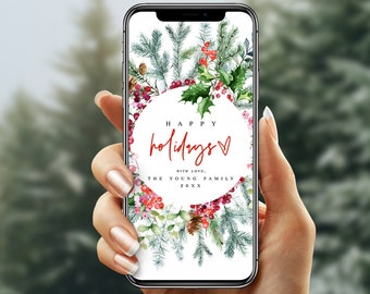 Electronic Happy Holidays Card Template, Try Before You Buy, Edit With Templett, Smart Phone, 100% Editable Text, Christmas, Download #c71