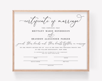 Certificate Of Marriage Template, Printable, Wedding Keepsake, 100% Editable, Instant Download, Print At Home, Unique, Elegant, DIY  #vmt10