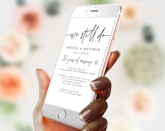 Electronic Vow Renewal Invitation Template, 100% Editable Text, We Still Do Evite, Text Message, Templett, Download, Renewal of Vows #f24