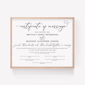 Heiratsurkunde Vorlage, druckbar, Hochzeit Andenken, 100% bearbeitbar, Sofort Download, Druck zu Hause, Einzigartig, Elegant, DIY #vmt10
