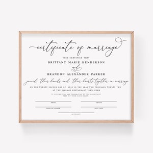 Certificate Of Marriage Template, Printable, Wedding Keepsake, 100% Editable, Instant Download, Print At Home, Unique, Elegant, DIY vmt10 image 1