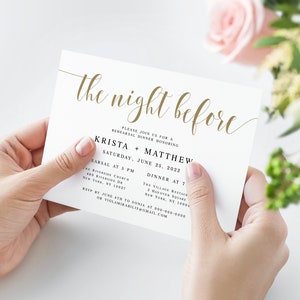 Gold Wedding Rehearsal Dinner Invitation Temple, 100% Editable Text, The Night Before, Try Before You Buy, Downloadable, Custom #vmt120at