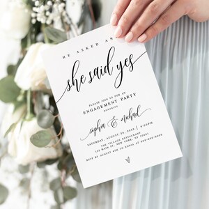 Download Wedding Engagement Party Invitation Template, Printable, Fully Editable, Templett Invite, He Asked She Said Yes, Personalized #f27