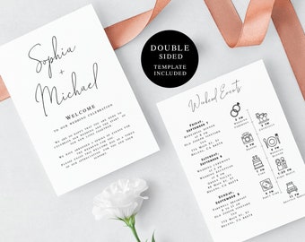 Wedding Day Itinerary Template, Welcome Letter, 100% Editable Icon Timeline, Order Of Events, Welcome Bag Insert DIY, Scandinavian #vmt7111