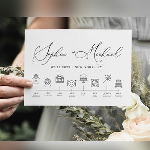 Calligraphy Itinerary, Editable Timeline Template, Schedule Of Events, Wedding Party Infographic, Welcome Bag Notes, Minimal, Simple #vmt10