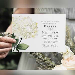 White Greenery Hochzeitseinladung Vorlage zum Downloaden, printable einladen DIY, voll editierbar, Templett, Gartenpflanze, moderne Hortensie #vmt44