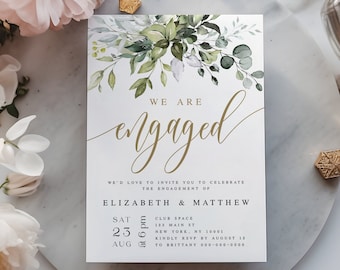 Eucalyptus Wedding Engagement Party Invitation Template, Geometric, Printable, Digital, DIY Personalized, Instant download, Leaves #c61