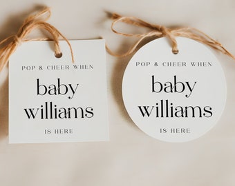 Pop And Cheer When Baby Is Here, Round Mini Champagne Favor Tags, Pop And Cheer Baby Shower Tag, Pop It When She Pops, Enjoy a Toast #f42