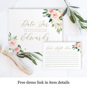Date Jar Sign And Cards, Fully Editable Template, Bridal Shower Game, Couples Night Ideas, Templett, Instant download, Printable DIY #vmt423