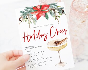 Templett Christmas Party Invitation Template, Holiday Cheer, Digital Download Invite, Editable Text, Christmas Cocktails, Printable DIY #c72