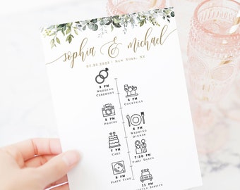 Download Timeline Template, Schedule Of Events, Printable, Wedding Party Time Line, Templett, Hotel Welcome, Itinerary, Greenery Gold #c61