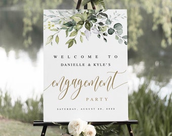 Instant Download Engagement Sign, Fully Editable Template, Templett, Welcome Board, Printable Party Poster, Customizable, Greenery Gold #c61