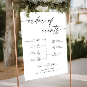 Simple Welcome name sign, Wedding timeline poster template with icons, Order Of The Day, Agenda, Schedule Of Events, Infographic pdf #vmt310