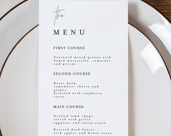 Minimalist Wedding Menu Template, Wedding Rehearsal Dinner Menu Card, Reception Dinner Menu Editable, Instant Download, Print At Home #f39