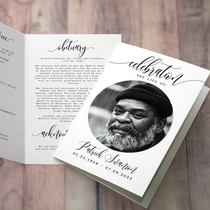 Celebration Of Life Program Template, Funeral, Obituary, Memorial Prayer Card, Word, Men, Women, Order Of Service, 100% Editable, Photo #f27