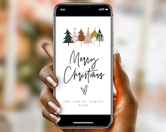 Electronic Merry Christmas Card Template, Edit With Templett, Add Your Own Photo, Picture, Digital, Custom, Happy Holidays, Download #c67