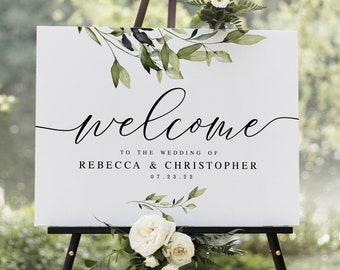 Wedding Sign, Welcome Board Printable, Fully Editable, Digital Download, Templett, Try Before You Buy, Greenery, Leaves, Garden, DIY #vmt43