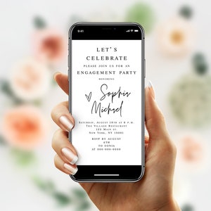 Electronic Wedding Engagement Party Invitation Template, Evite, Text Message Invite, Fully Editable, Printable Invite, Name With Heart #f24