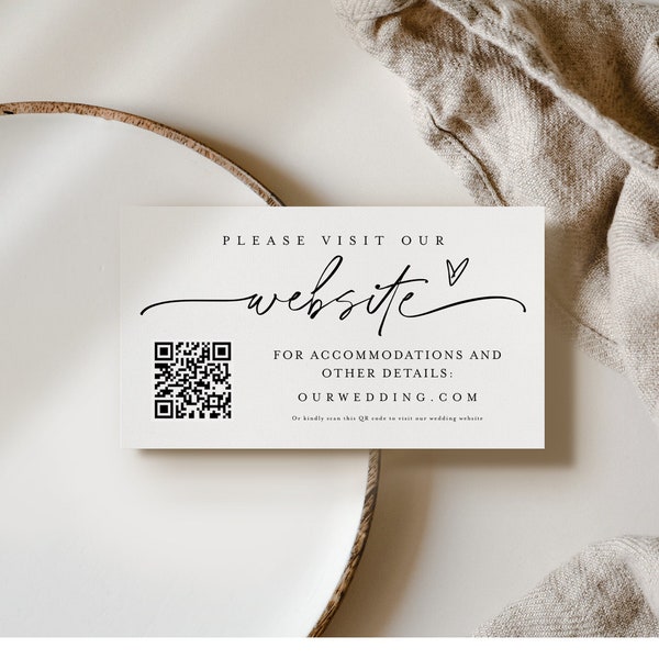 Wedding Website Card Template, QR Code Wedding Insert, Wedding Website Insert, Invite Enclosure, Information Card, Rsvp Online Card diy #f38