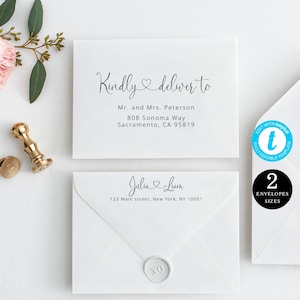 Templett Wedding Envelope Template, With Return Address, Calligraphy Addressing, A7 A1, Kindly Deliver To, Printable, Names With Heart #f23