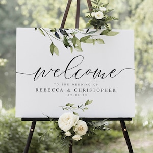 Wedding Sign, Welcome Board Printable, Fully Editable, Digital Download, Templett, Try Before You Buy, Greenery, Leaves, Garden, DIY #vmt43