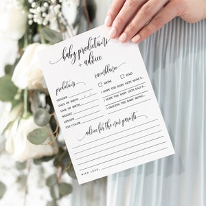 Modèle de cartes de pronostics et conseils pour bébé imprimable, téléchargement numérique, Templett, jeu de baby shower, modifiable, non sexiste, personnaliser #f27