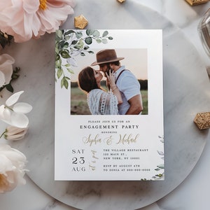 Engagement Party Invitation, Photo Engagement Party Invite Template, Greenery Engagement Party Invitation, Modern Bohemian Party Invite #c61