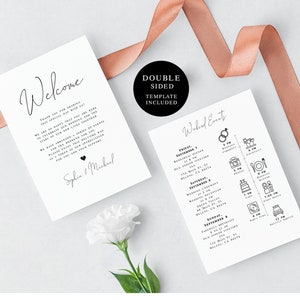 Wedding Day Itinerary Template, Welcome Letter, 100% Editable Icon Timeline, Order Of Events, Modern Welcome Bag Insert, Classic #vmt7111