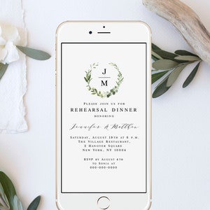 Electronic Invitation Template, Evite, Text Message Invite, Phone, Eco Friendly, Paperless, Digital, Rehearsal Dinner, Monogram DIY vmt3121 image 1