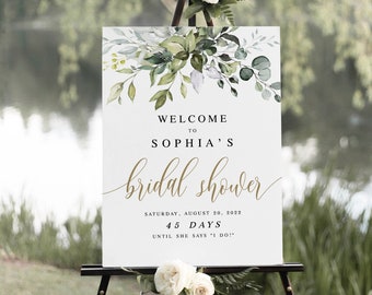 Portrait Bridal Shower Welcome Sign Template, Instant Download, Templett, Party, Reception, Brunch Poster, Decorations, Greenery Gold #c61