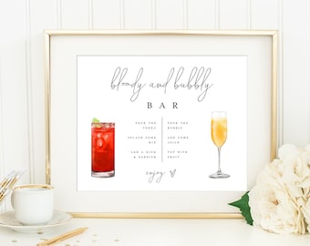 Instant Download Bloody Mary And Mimosa Bar Sign Template, Bloody and Bubbly, Edit With Templett, Custom, Self-Editing, Customize #vmt710