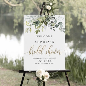 Portrait Bridal Shower Welcome Sign Template, Instant Download, Templett, Party, Reception, Brunch Poster, Decorations, Greenery Gold #c61