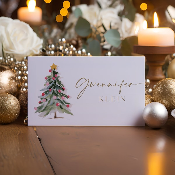 Christmas Place Cards Template, Christmas Name Card, Christmas Dinner Place Card, Holiday Party Seating Card, Christmas Place Setting #c84