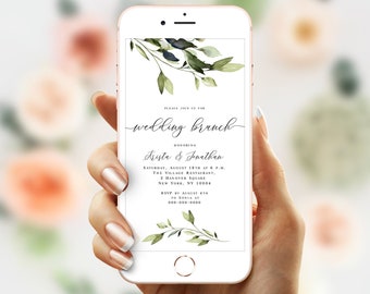 Post Wedding Brunch Electronic Invitation Template, Evite, Text Message Invite, Phone, Digital, Bohemian, Garden Boho, Foliage, Leafy #vmt43