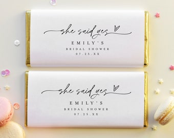 Printable Chocolate Wrapper Template, Fully Editable, Templett, Favor Label, She Said Yes, Rehearsal Dinner, Bridal Shower, Download #f38