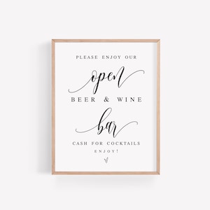 Templett Wedding Open Bar Wine And Beer Sign Template, Cash Cocktails, Event, Rehearsal Dinner, Engagement Party, Vow Renewal, Heart #f27