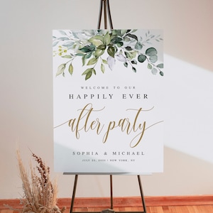 Greenery Wedding Welcome Sign Template, Happily Ever After Party Welcome Sign, Reception Sign, Welcome To Our Happily Ever After Party #c61