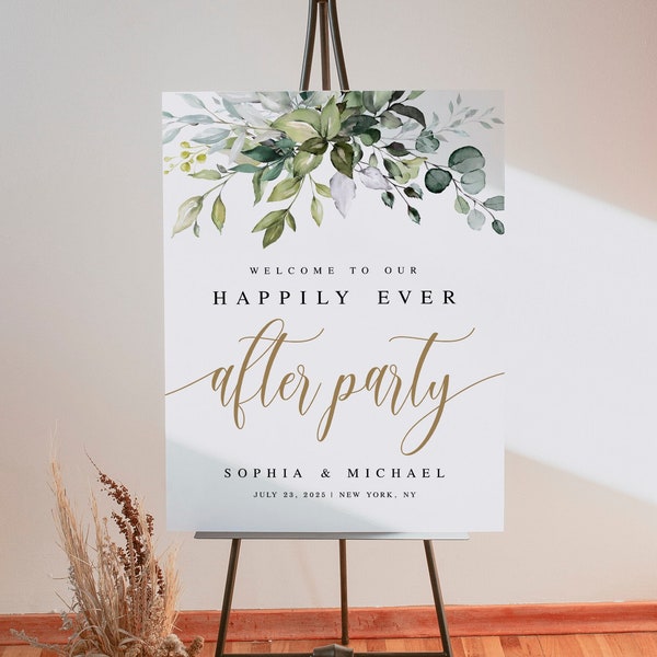 Greenery Wedding Welcome Sign Template, Happily Ever After Party Welcome Sign, Reception Sign, Welcome To Our Happily Ever After Party #c61