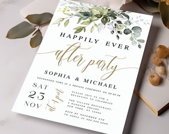 Happily Ever After Party Invitation, Reception Party Template, Elopement, Digital Download, Customize, Printable, Minimalist, Heart DIY #c61