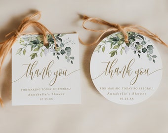 Editable Thank You Tag Template, Round Thank You Tag, Greenery Favor Tag, Bridal Shower Tag, Wedding Favor Thank You Tag Download #c61