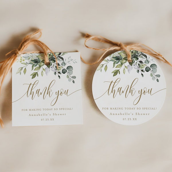 Editable Thank You Tag Template, Round Thank You Tag, Greenery Favor Tag, Bridal Shower Tag, Wedding Favor Thank You Tag Download #c61