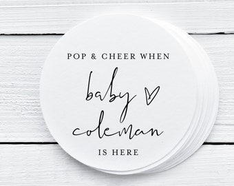 Pop And Cheer Baby Shower Tag, Round Mini Champagne Favor Tags, When Baby Is Here, Thank You Favor Tags, 100% Editable, Templett Custom #f35