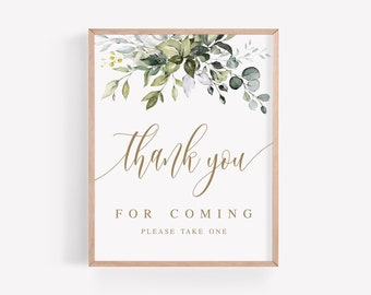 Greenery Gold Thank You Sign Template, Please Take One, Favors Sign, Editable Sign, Templett, Wedding Decor, Personalized, Eucalyptus #c61