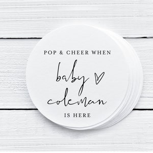 Pop And Cheer Baby Shower Tag, Round Mini Champagne Favor Tags, When Baby Is Here, Thank You Favor Tags, 100% Editable, Templett Custom #f35