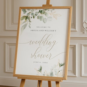 Greenery Wedding Shower Welcome Sign, Fully Editable Template, Unlimited DIY, Downloadable, Templett 18x24, 24x36, Botanical, Bohemian #p14